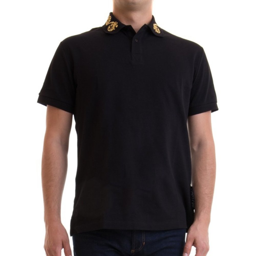 Versace Jeans Couture Men's Black Cotton Baroque Collar Polo